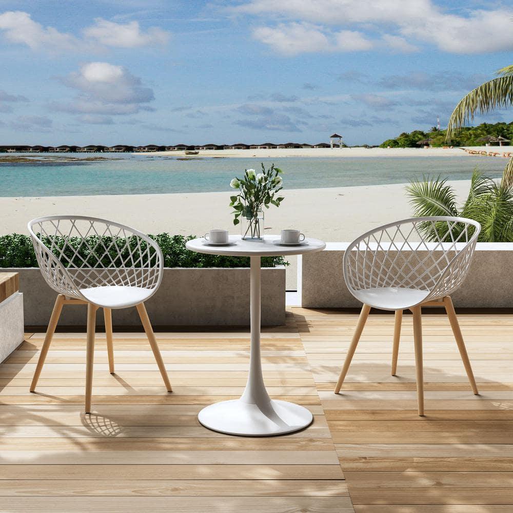 Set of 2 Kurv Chair White - Jamesdar: Mid-Century Modern Armchairs, Steel Legs, Non-Upholstered