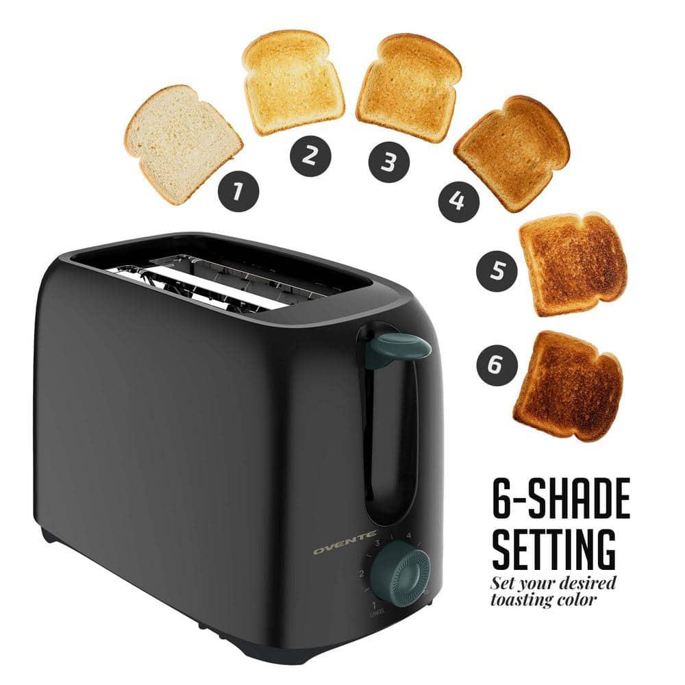 OVENTE Electric 2 Slice Toaster, 6 Shade Toast Settings, Removable Crumb Tray, Black TP2210B