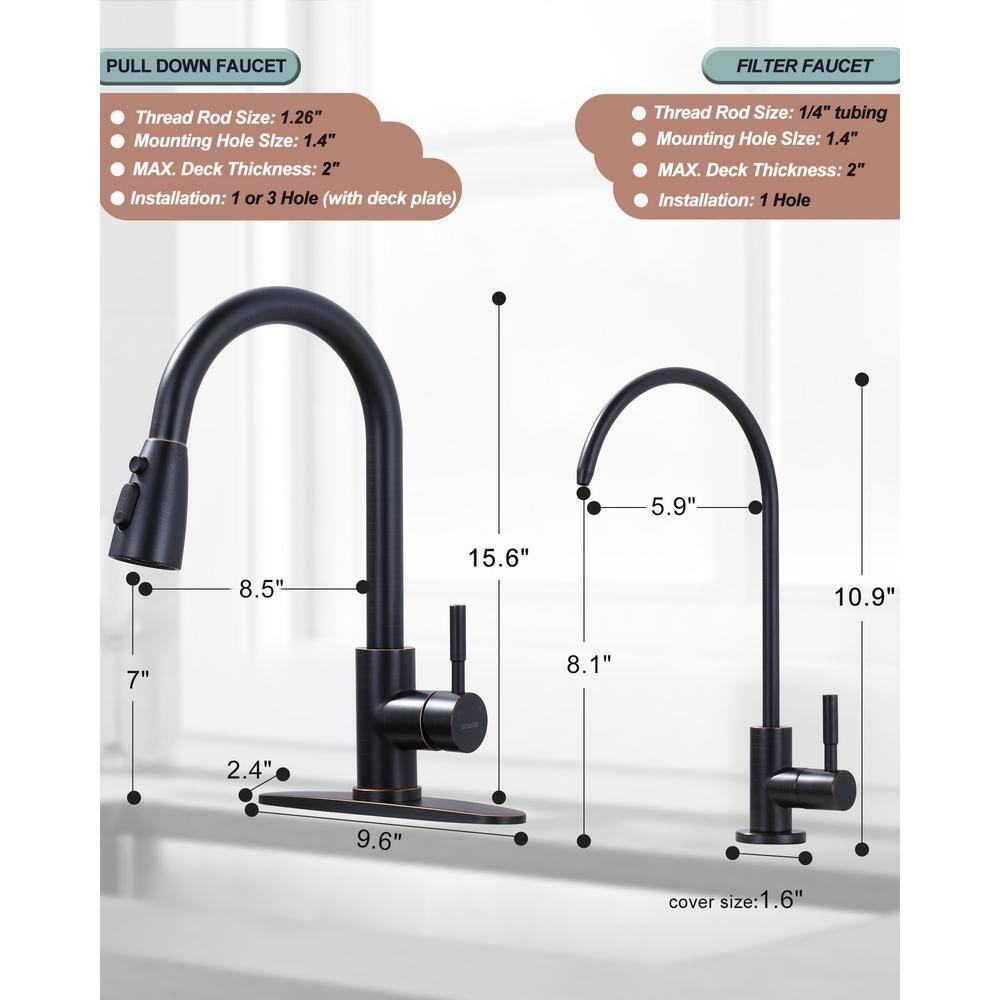 ARCORA ARCORA Stainless Steel Pull-Down Kitchen Faucet and Water Filter Faucet Combo AR7100301RB-L