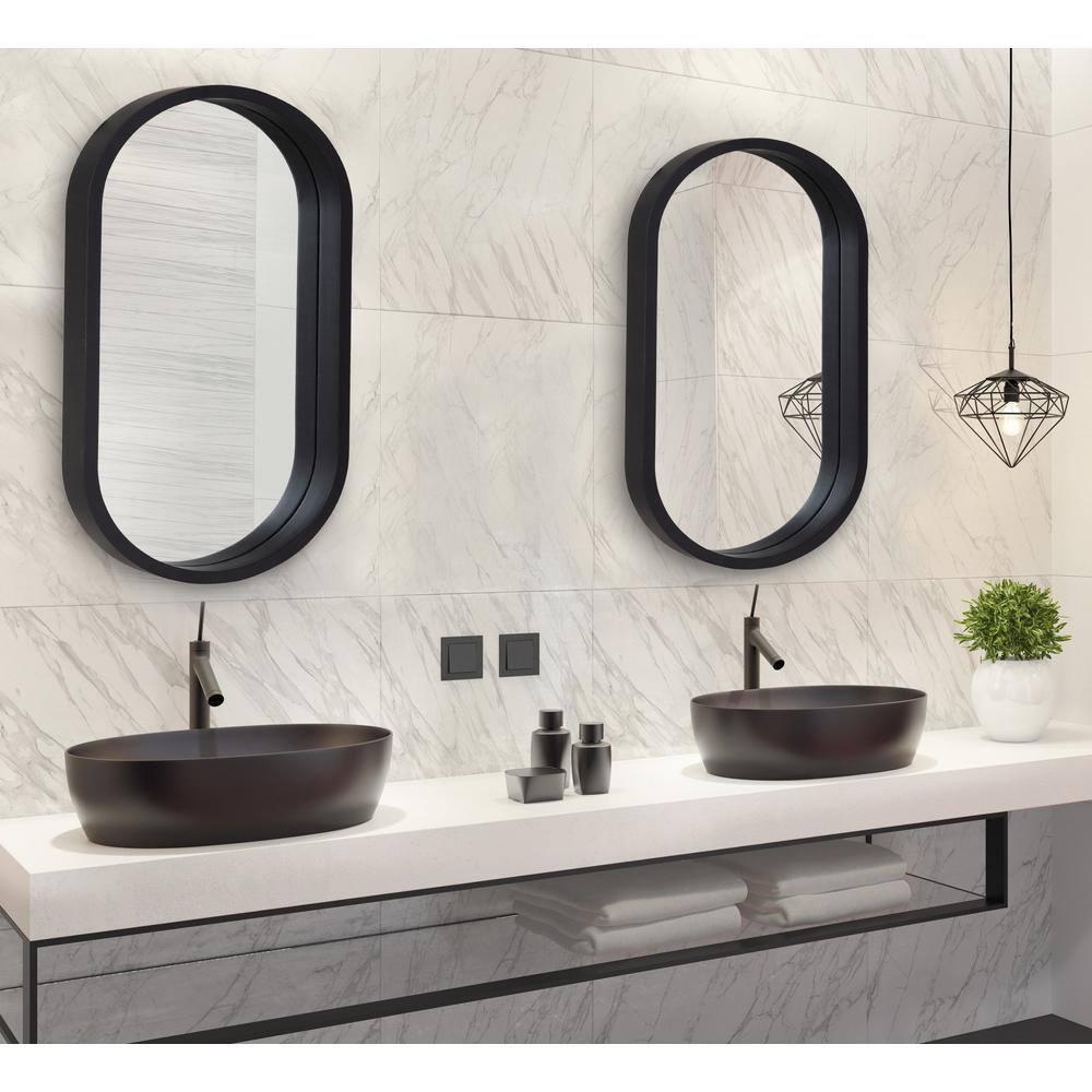 20" x 30" Travis Oval Wall Mirror Black - Kate & Laurel All Things Decor: Modern Style, MDF Frame, No Assembly Required