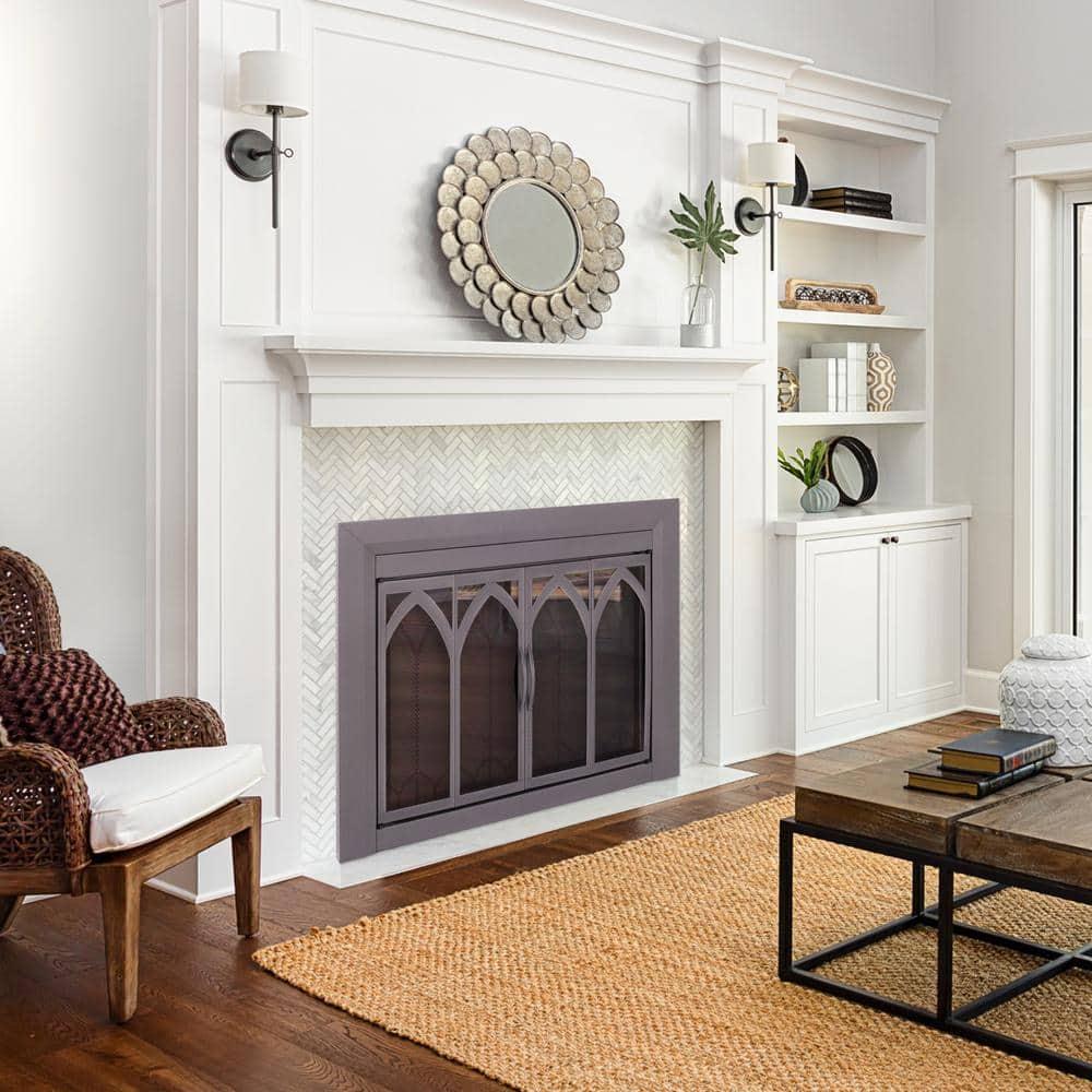Pleasant Hearth Collin Collection Fireplace Glass Door, Gunmetal - Medium