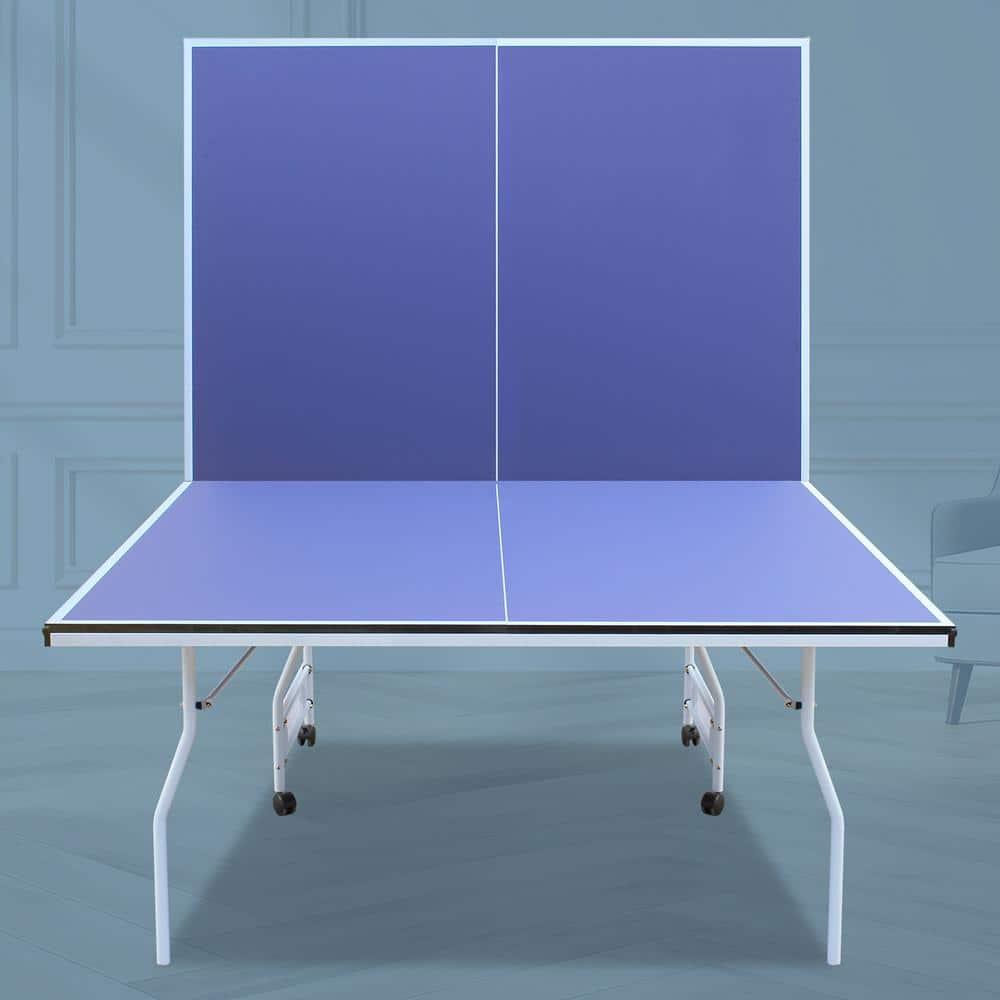 9ft Blue and Silver Foldable Table Tennis Set with Net and Paddles