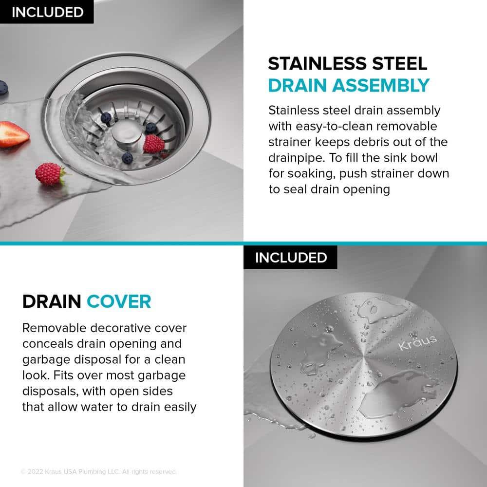 KRAUS Kore Drop-In Workstation 16 Gauge Stainless Steel Single Bowl Kitchen Sink with Accessories