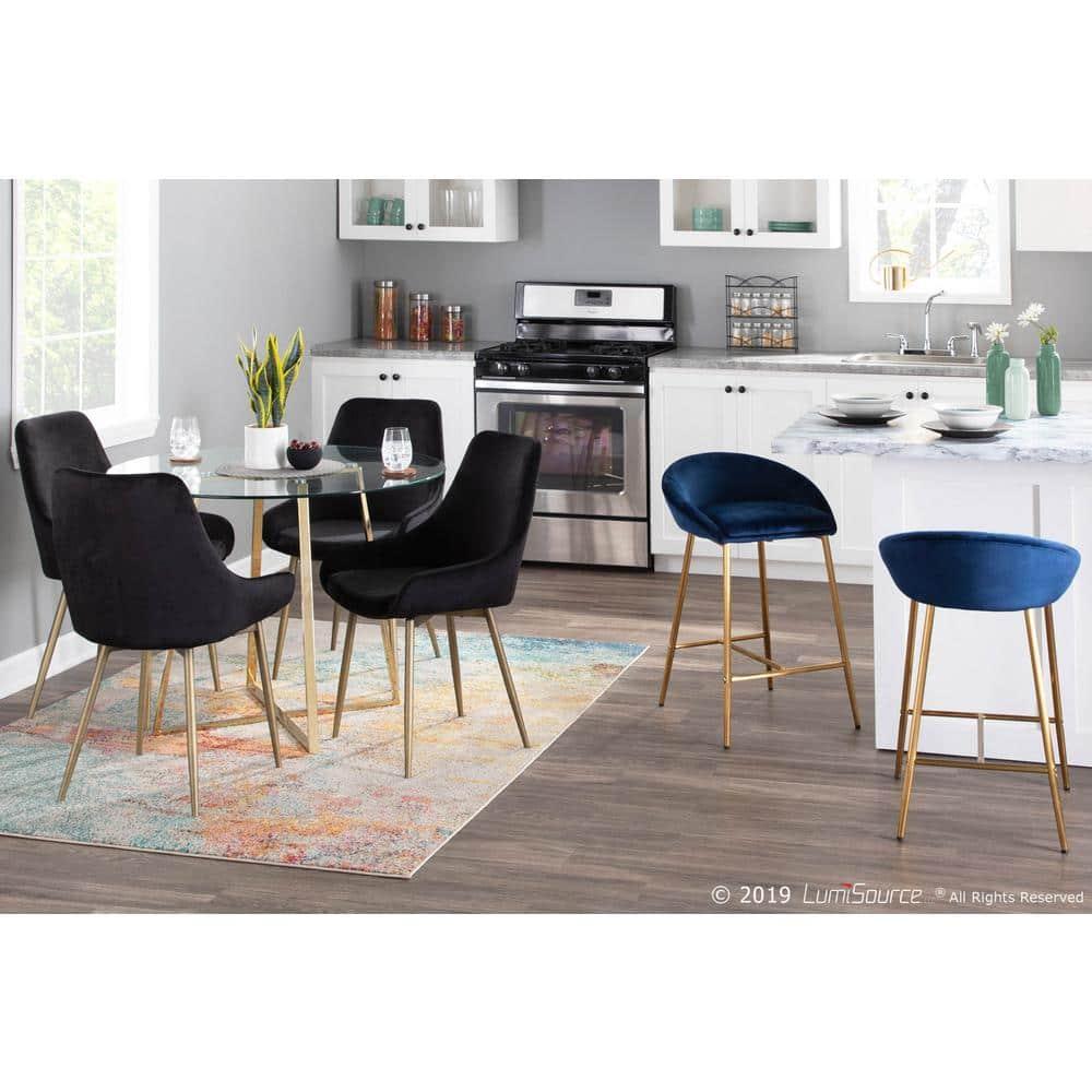 Elegante 19" Gold Metal and Blue Velvet Glam Counter Stools