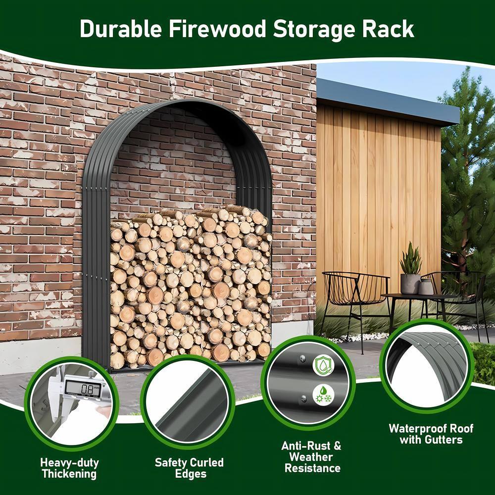 TRAMULL Heavy Duty Log Holder Galvanized Steel Firewood Storage with Assembly Kit