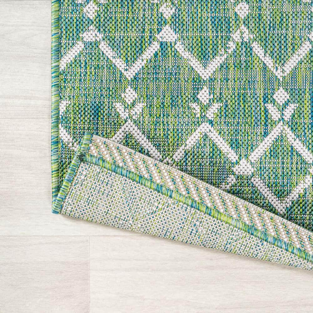 3' x 5' Ourika Moroccan Geometric Textured Weave Indoor/Outdoor Area Rug, Green/Cream - JONATHAN Y