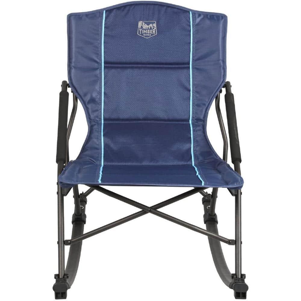 Folding Rocking Camping Chair with Hard Armrests, Portable Outdoor Rocker for Patio, Garden, Lawn, Supports up to 250 lbs, Blue
