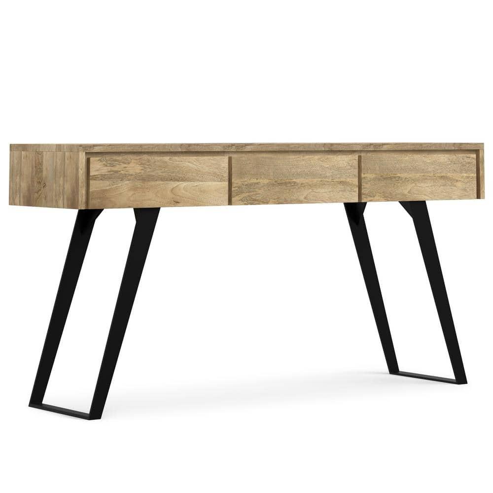 Lowry 60"W Solid Wood Modern Industrial Storage Console Table with 3 Storage Drawers and Metal Legs