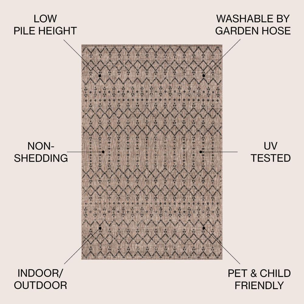 5'x8' Ourika Moroccan Geometric Textured Weave Indoor/Outdoor Area Rug, Natural/Black - JONATHAN Y