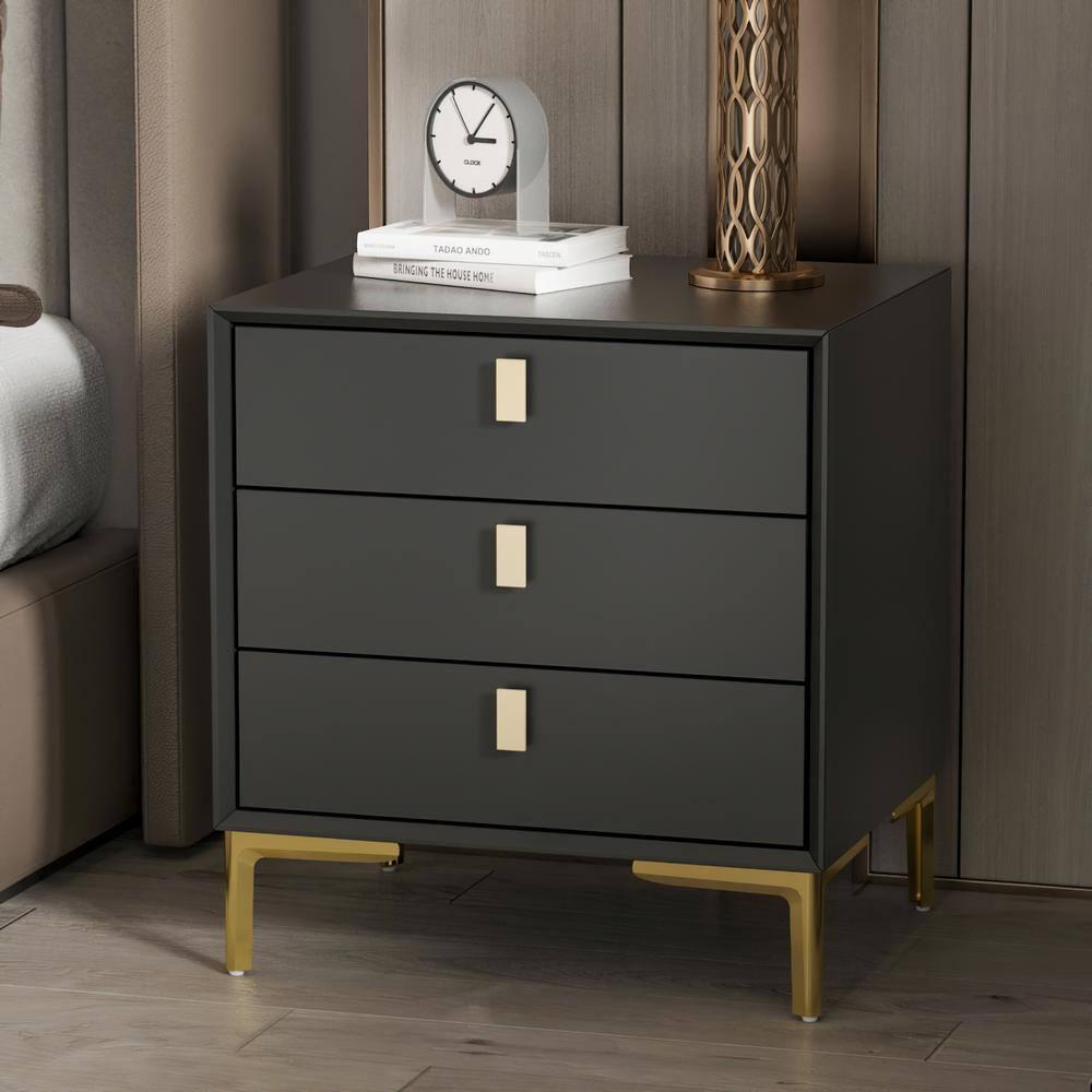 FUFU&GAGA Black Nightstand Sideboard Table 3-drawer