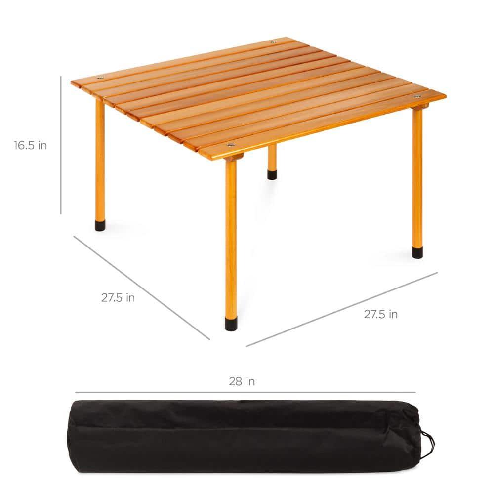 KIBNOF Best Choice Products 28x28in Foldable Indoor Outdoor All-Purpose Portable Wooden Table for Picnics, Camping, Beach, Tailgating, Patio, Kitchen, Living Room w/Carrying Case - Brown