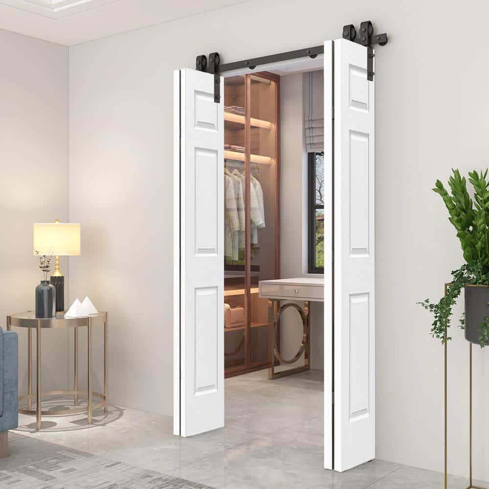 Calhome Paneled MDF Composite Double Bifold Barn Doors with Installation Hardware Kit