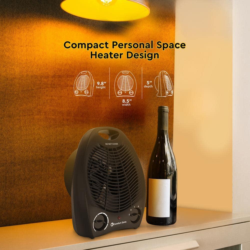 Comfort Zone Fan-Forced Portable Space Heater with Thermostat, Black