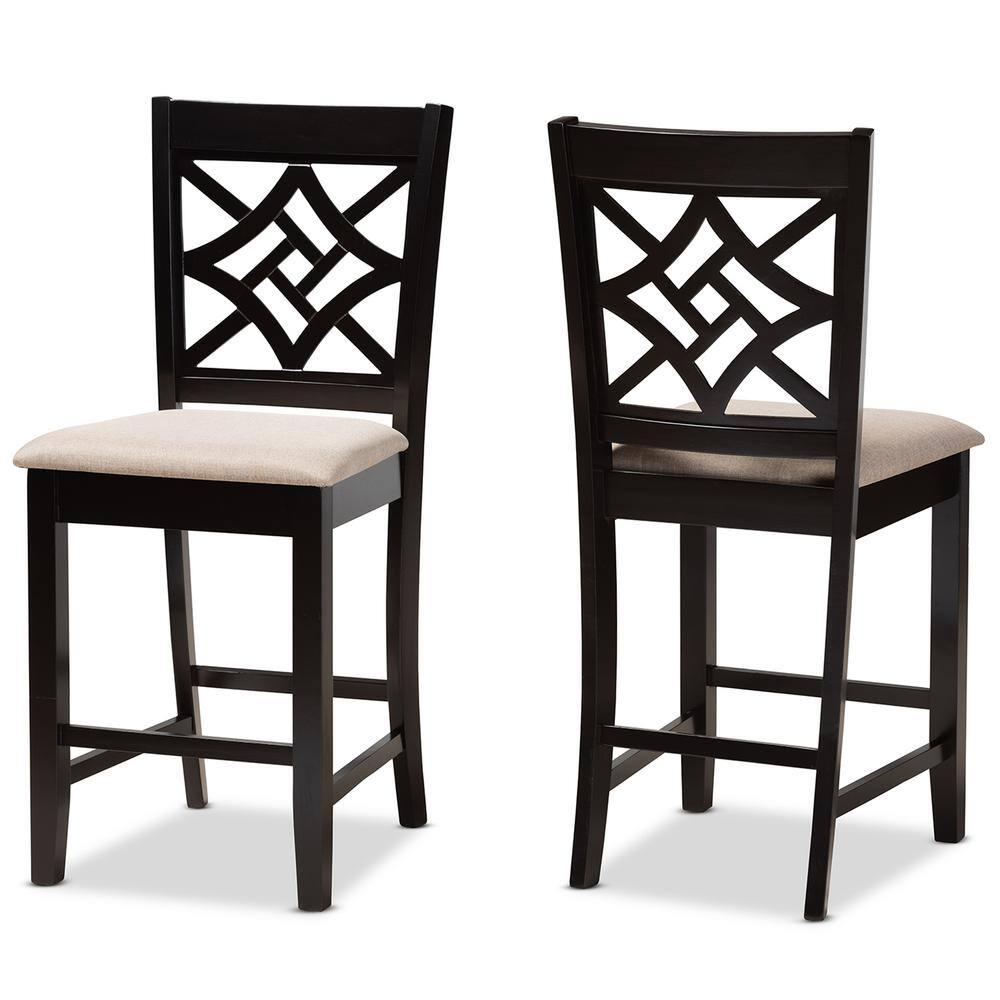 Baxton Studio Nicolette Sand Dark Brown Finished Wood 2-Piece Counter Stool Set