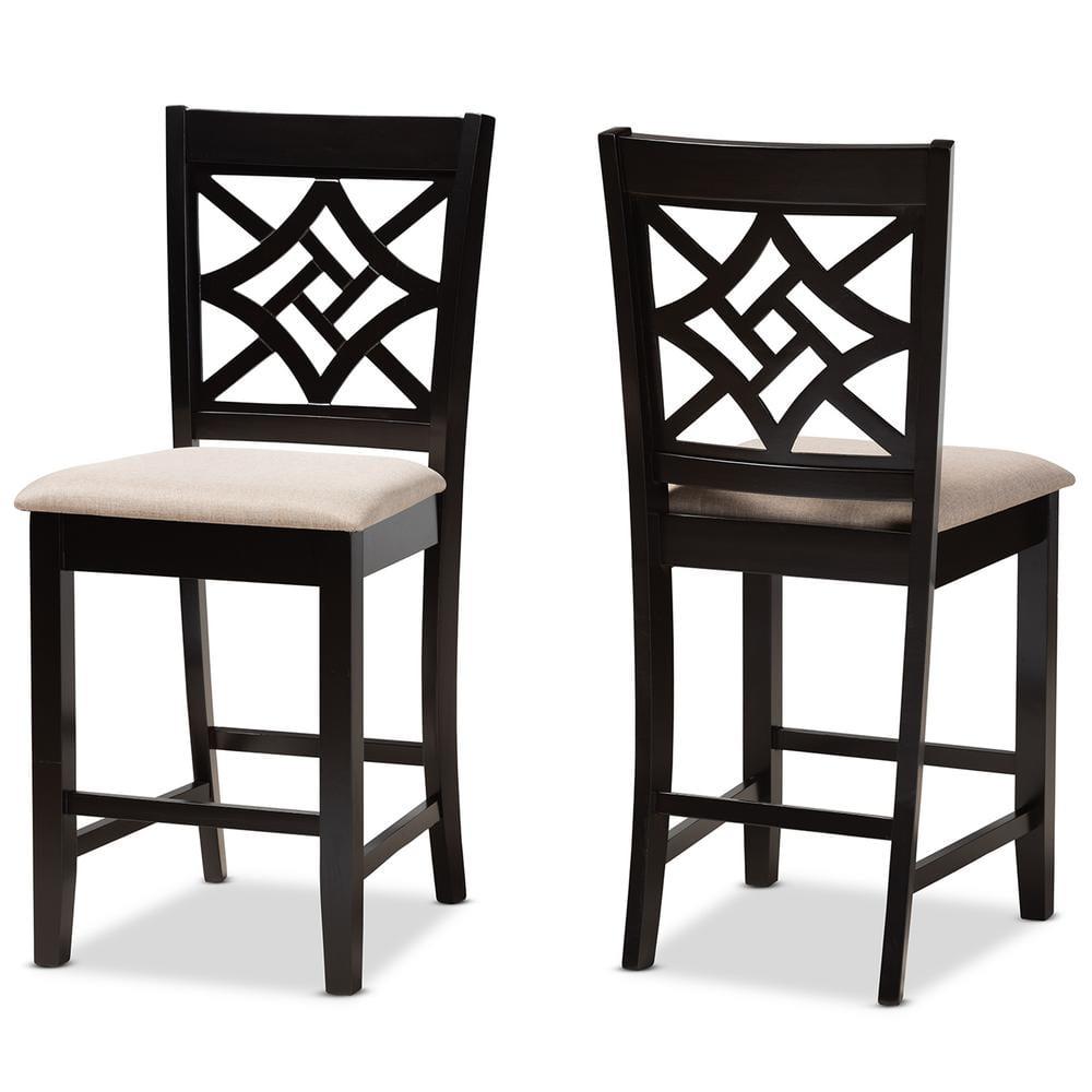 Baxton Studio Nicolette Sand Dark Brown Finished Wood 2-Piece Counter Stool Set