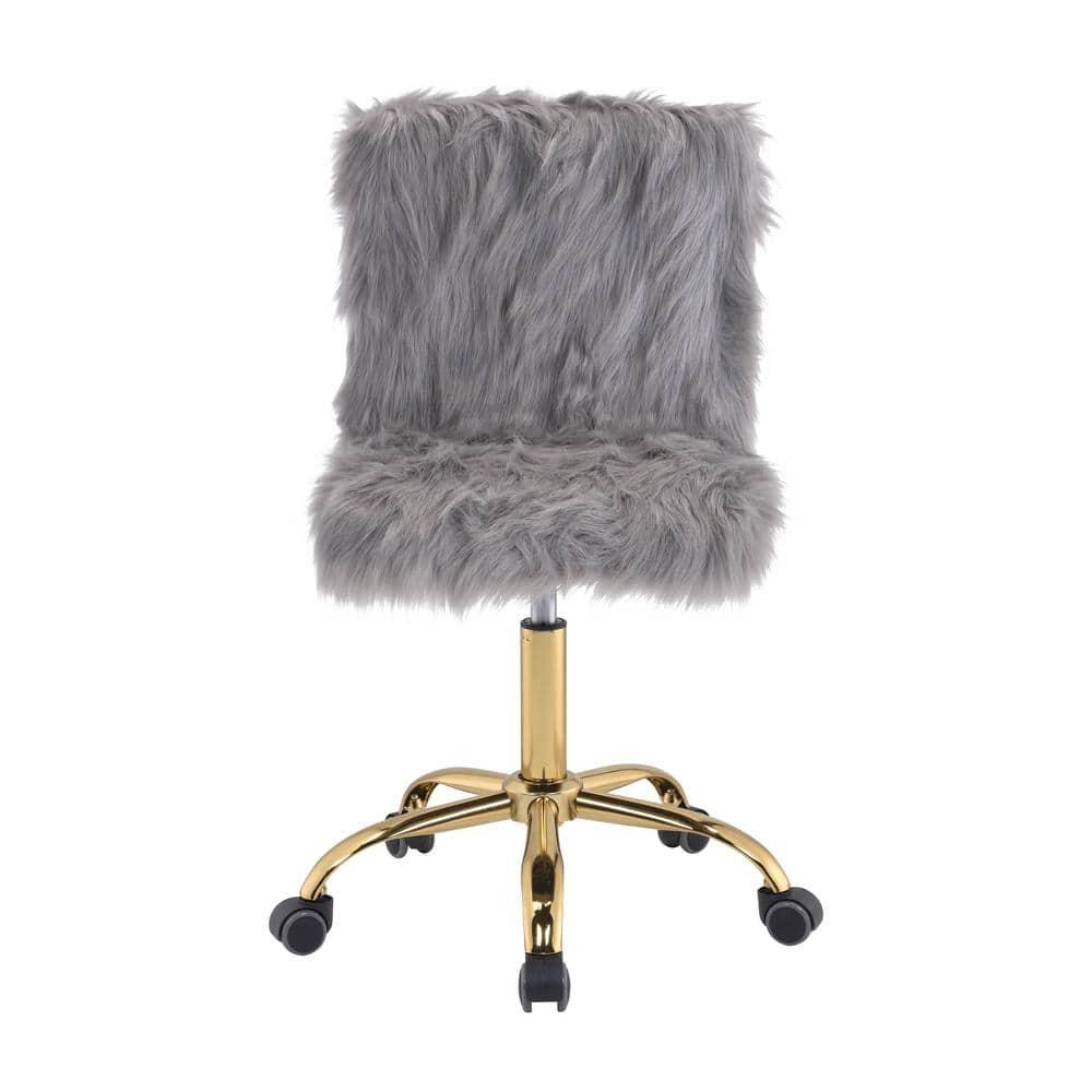 23" Arundell Accent Chair Gray Faux Fur/Gold Finish - Acme Furniture
