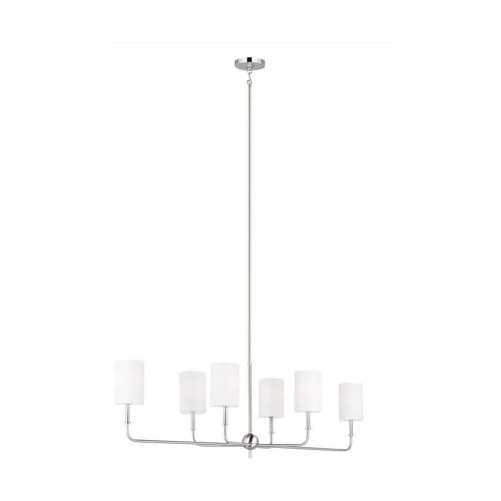 Brushed Nickel 6-Light Linear Chandelier with White Linen Shades