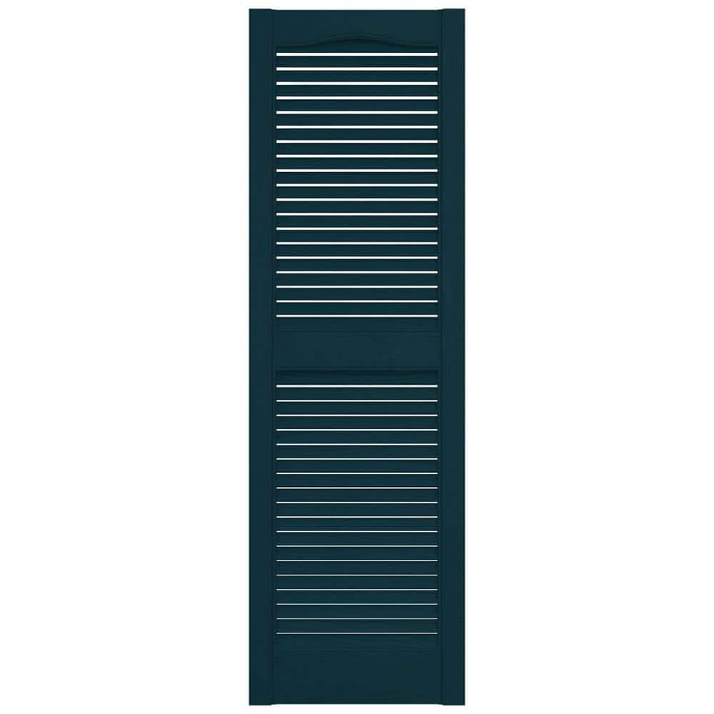 14.5 in. x 36 in. Louvered Vinyl Exterior Shutters Pair in Midnight Blue