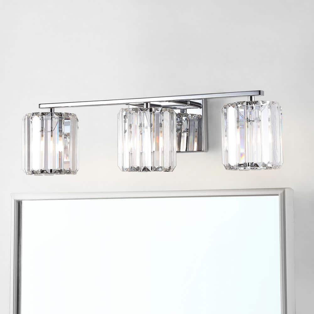 Coco Prism Vintage 23" 3-Light Metal/Glass Classic Glam LED Vanity Light, Chrome