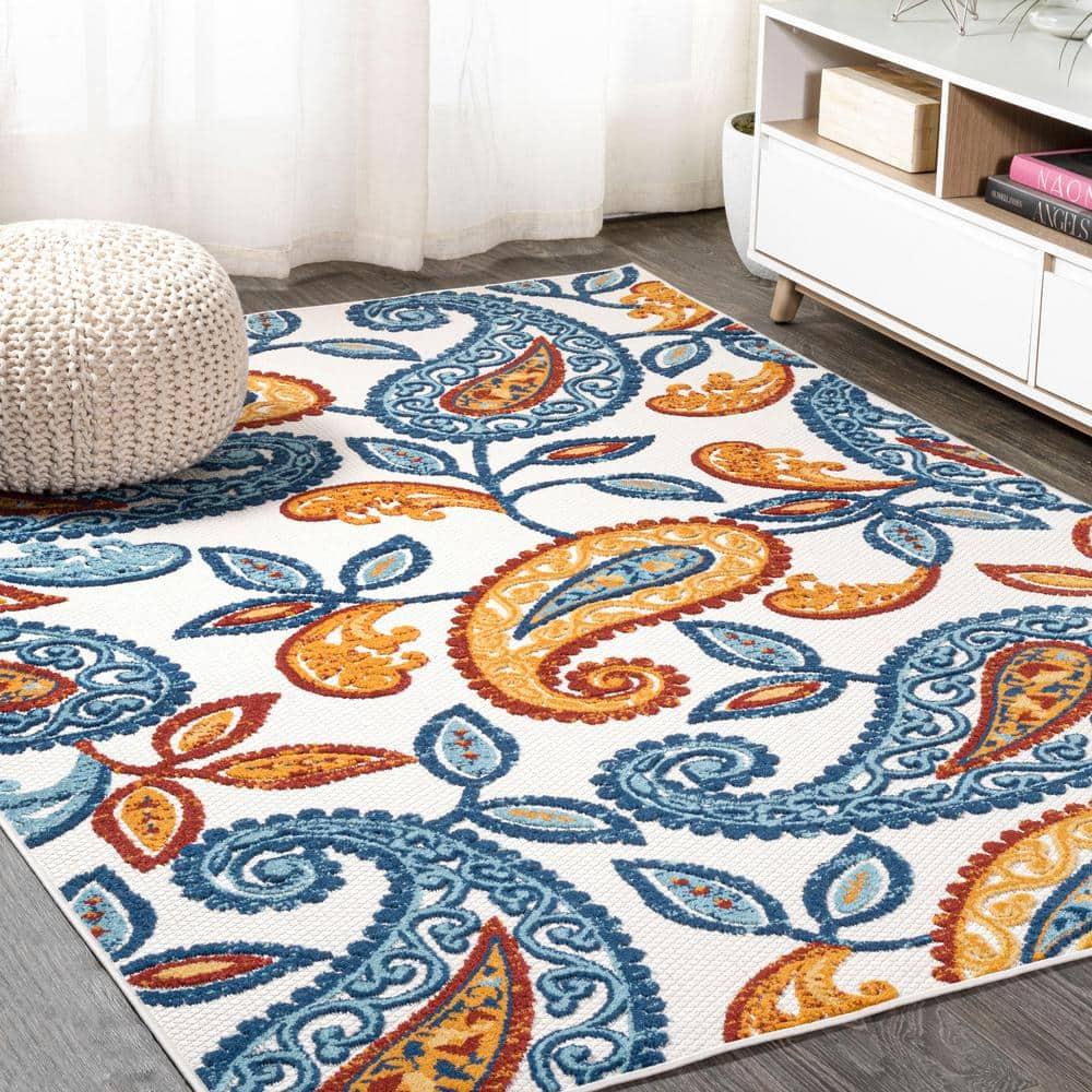 5'x8' Julien Paisley High-Low Indoor/Outdoor Area Rug, Orange/Blue - JONATHAN Y