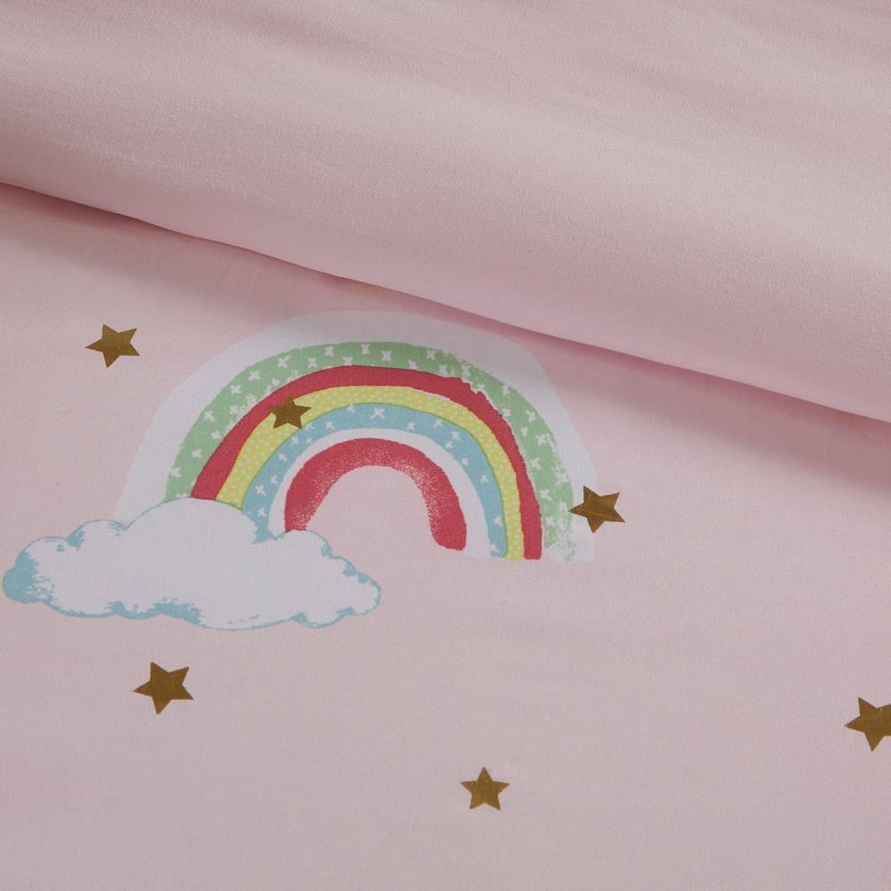 Intelligent Design Kids Alicia Rainbow and Metallic Stars Comforter Set with Bed Sheets