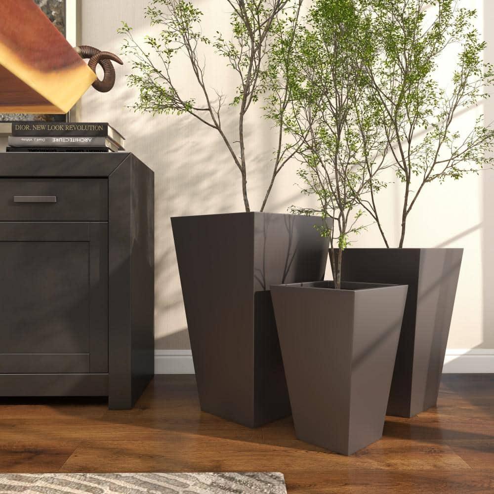Set of 3 Contemporary Trapezoidal Iron Planters Gray - Olivia & May