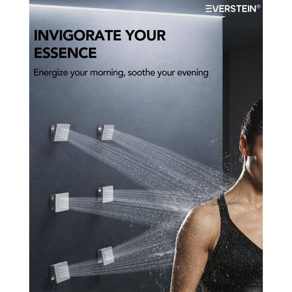 EVERSTEIN 12 in. Dual Rain Shower Heads System, 1.8 GPM Muti Spray Patterns Wall & Celling Mounted Shower Head with Handheld Shower Sparyer, Side Jets & Knob Valve Body, Brushed Nickel