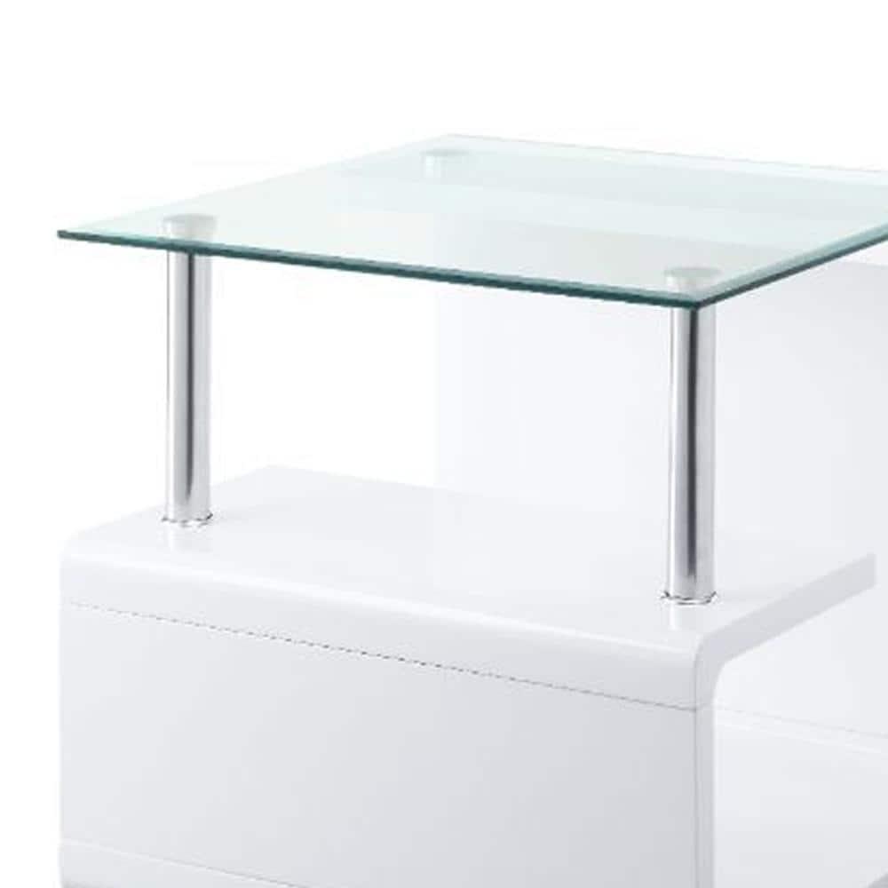 24" Nevaeh High Gloss Finish Accent Table Clear Glass/White - Acme Furniture