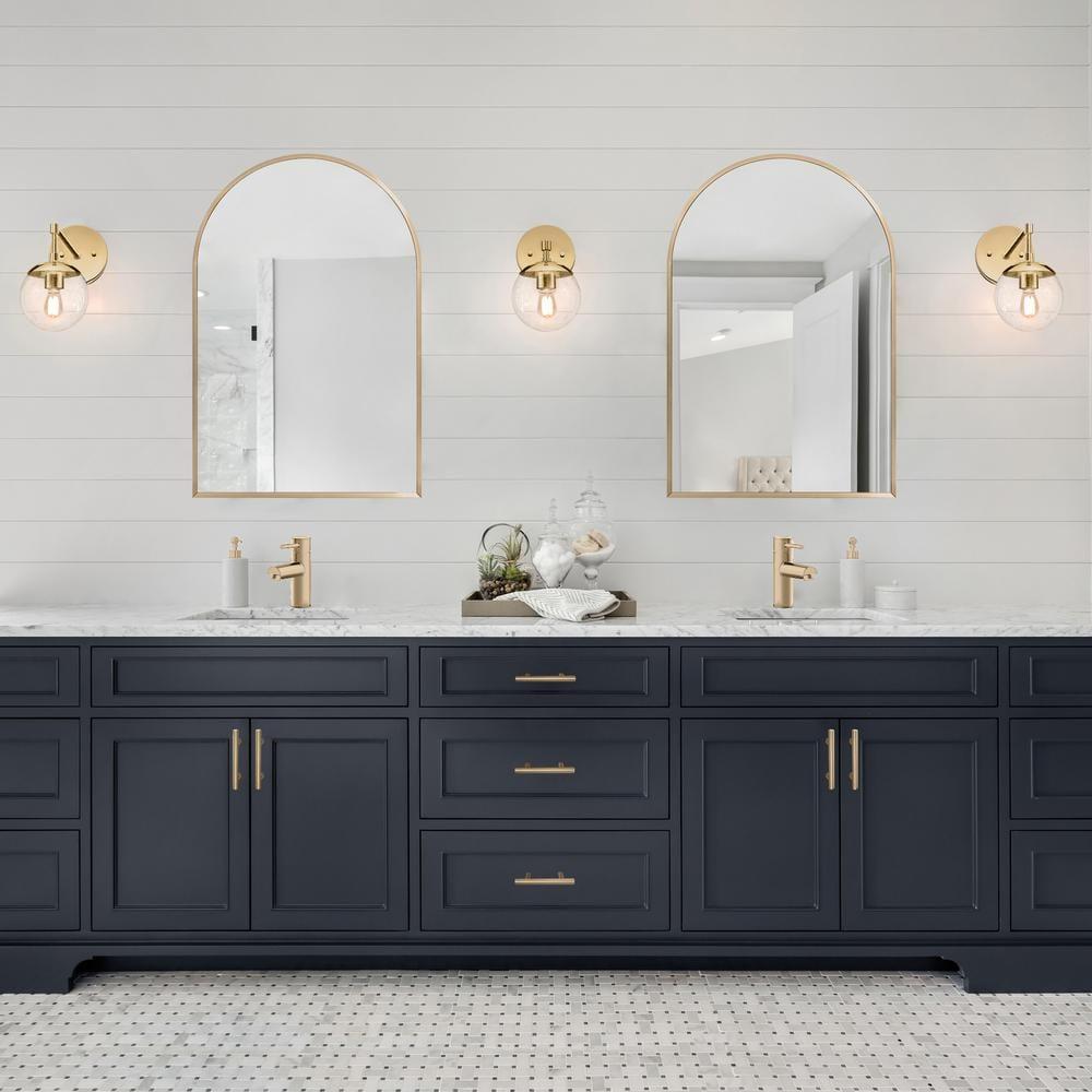 Maeve Arched Wall Accent Mirror – 36-Inch H X 24-Inch L, Modern Metal Framed – Living Room, Bedroom, Bathroom Vanity Mirror – Gold – Design House, 596726-GLD