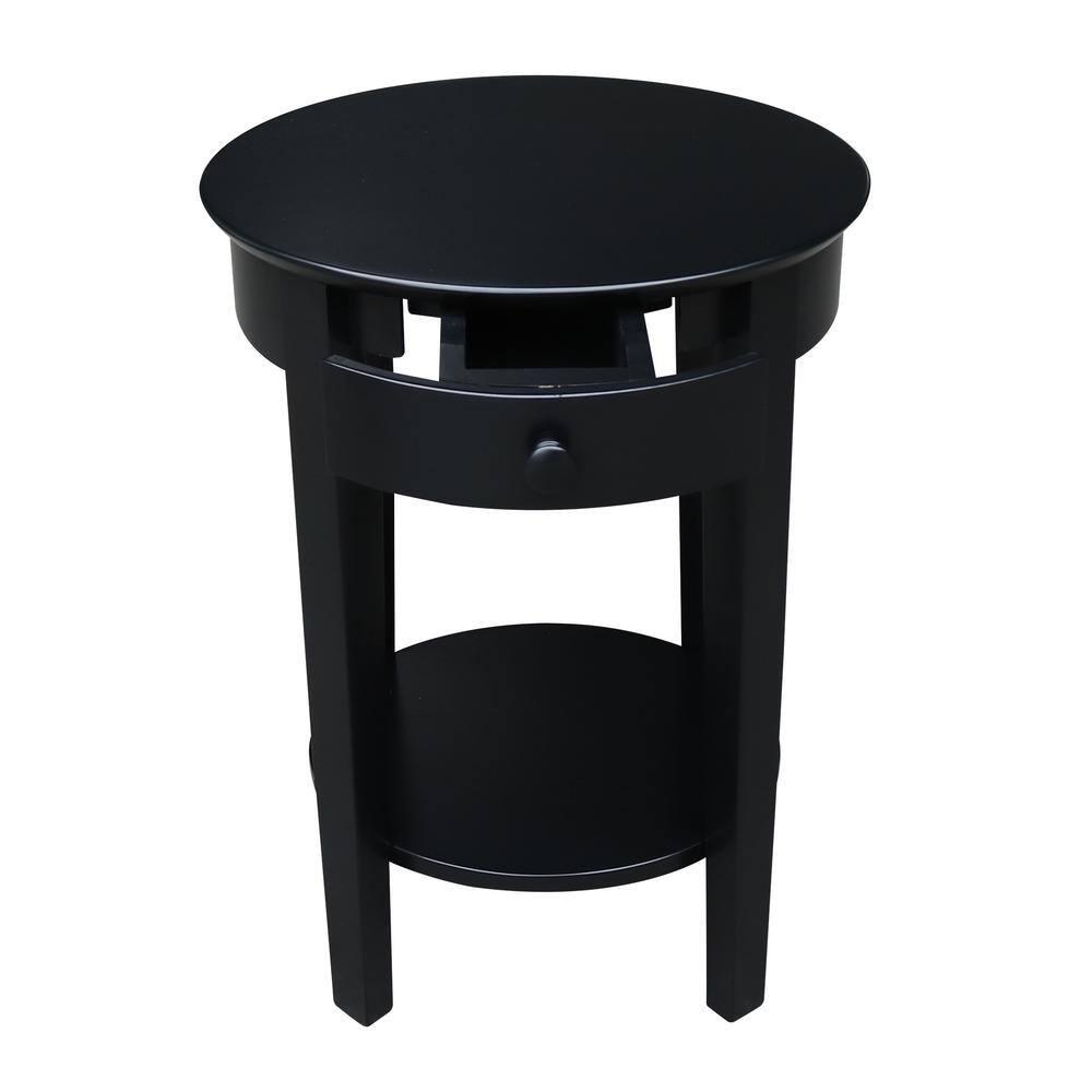 International Concepts Phillips Accent Table with Drawer Black: Solid Parawood, Mid-Century Modern, Square Shape