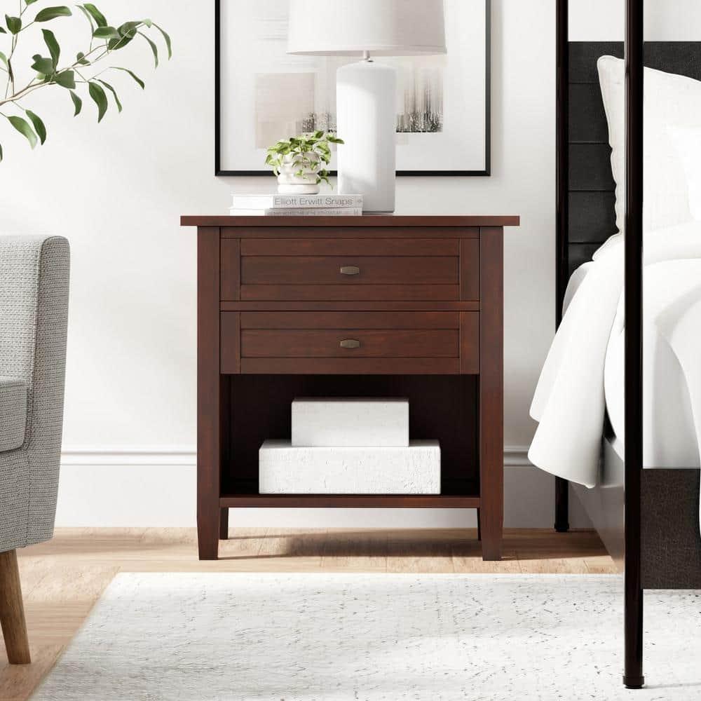 Simpli Home Warm Shaker 24"W Solid Wood Bedside Table with Two Drawers