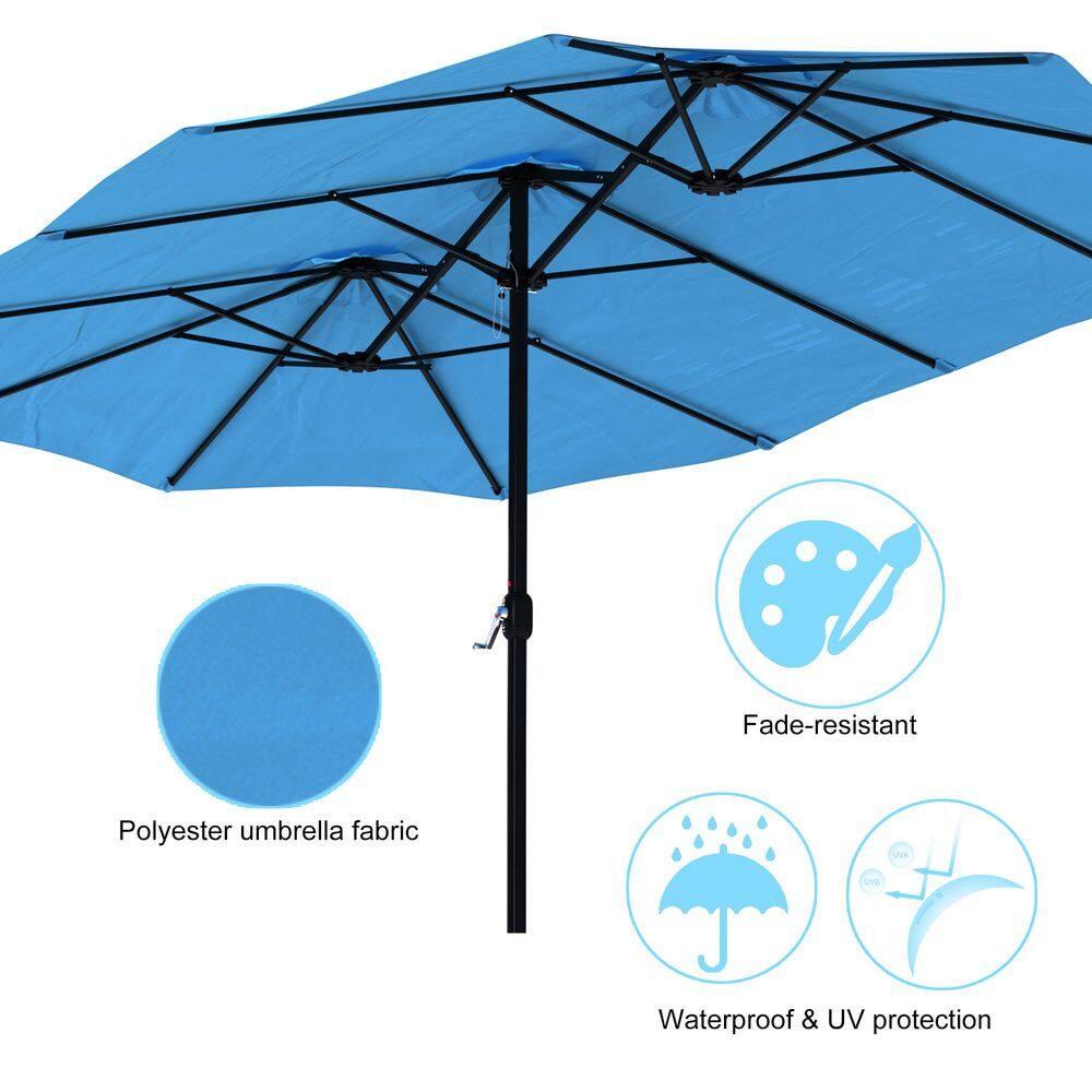 15ft Large Patio Umbrellas with Base Included, Outdoor Double-Sided Rectangle Market Umbrella with Crank Handle, for Pool Lawn Garden