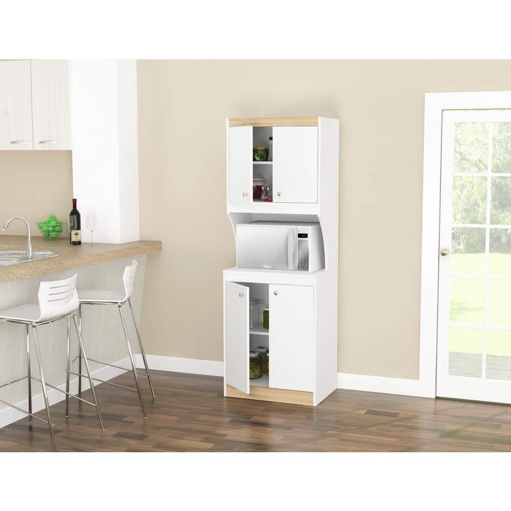 Inval Galley Laminate 4-Door 4-Shelf Kitchen Microwave Cabinet 24"W, White