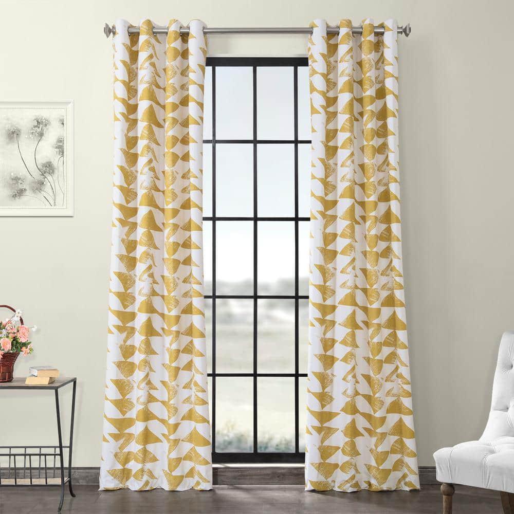 HPD Half Price Drapes Grommet Triangular Geometric Printed Curtains Cotton Curtains 96 Inches Long (1 Panel) Room Darkening Curtains for Bedroom & Living Room, 50W x 96L, Triad Geometric Gold