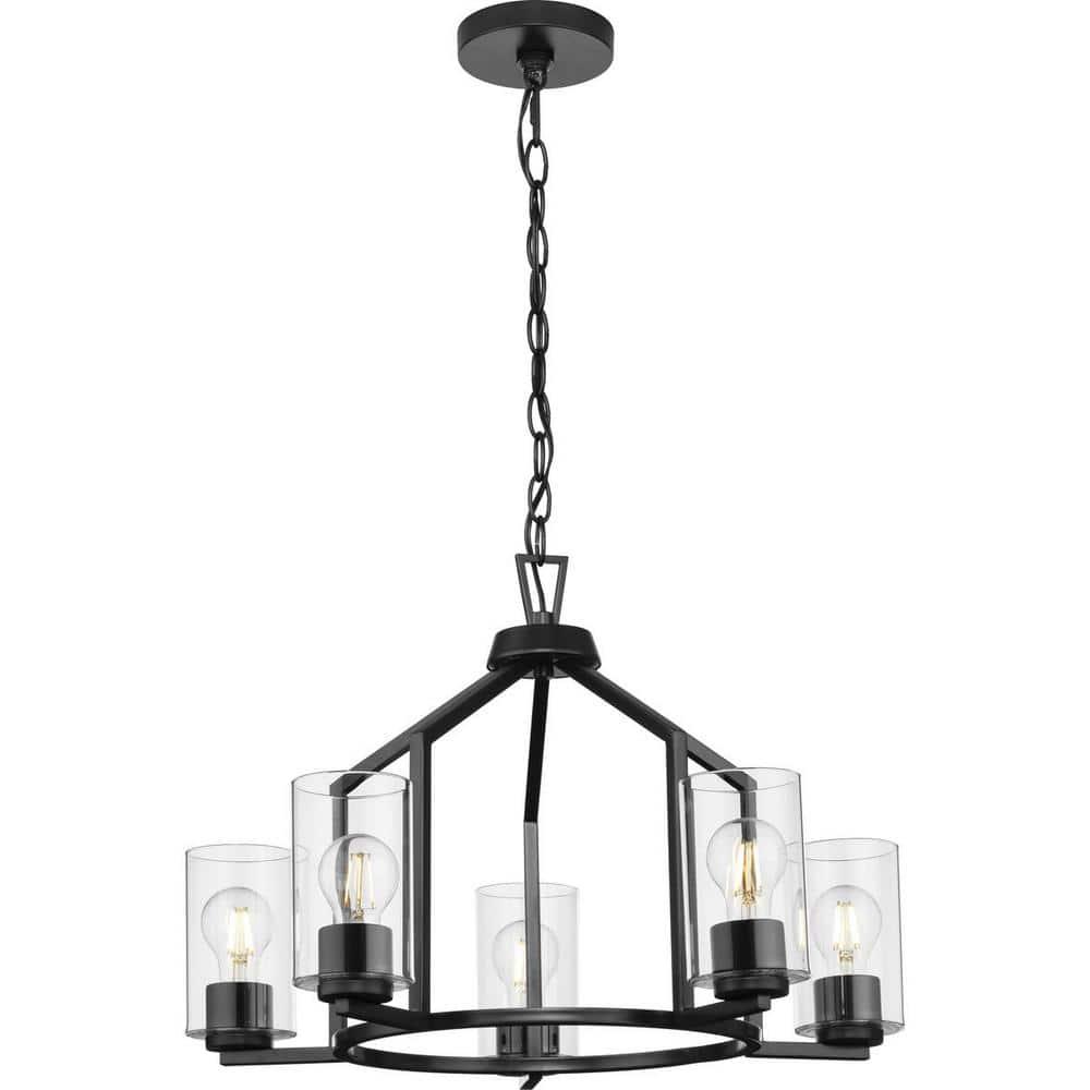 Progress Lighting Goodwin 5-Light Chandelier, Matte Black, Clear Glass Shades