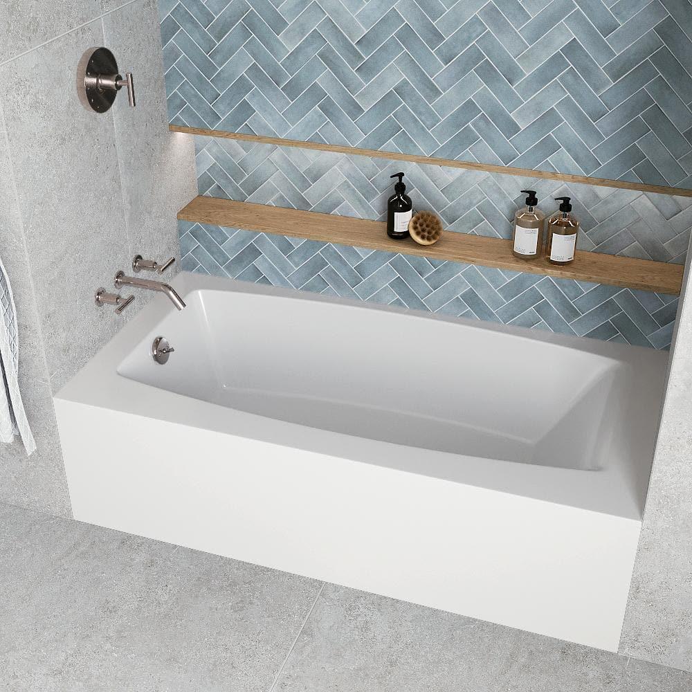 Streamline 60 in. x 30 in. Acrylic Right-Hand Drain Alcove Bathtub in Glossy White With External Drain