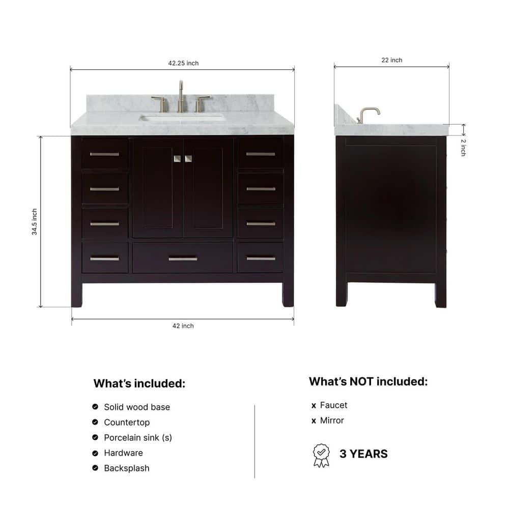 Cambridge 42'' Single Bathroom Vanity with Carrara Marble Top