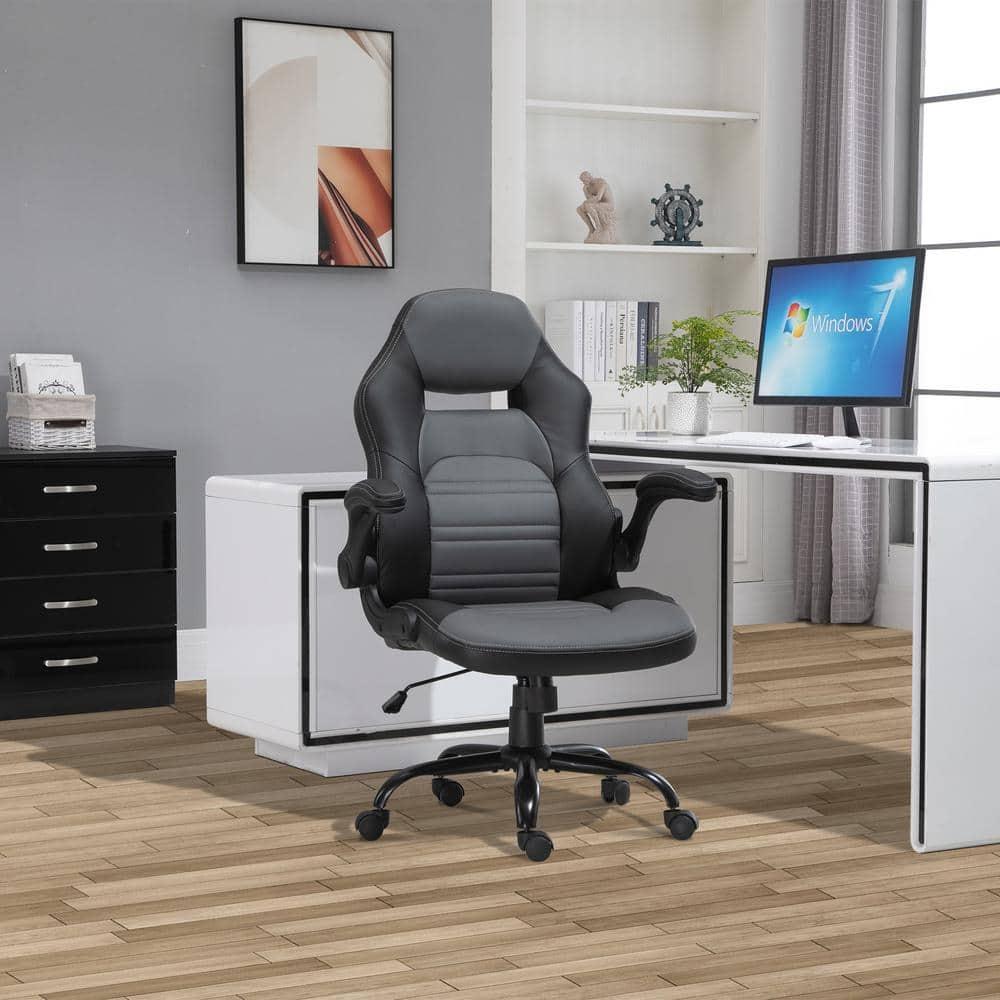 Vinsetto Ergonomic Gaming Chair, Racing Style Computer Chair, Executive Home Office Desk Chair with Faux PU Leather, Tilt, Swivel Wheels, Black / Gray