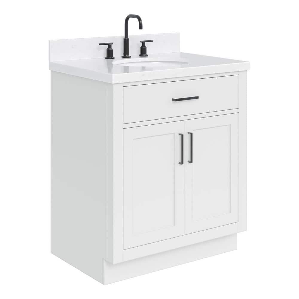 Tidworth 30.25'' Single Bathroom Vanity with Carrara Quartz Top