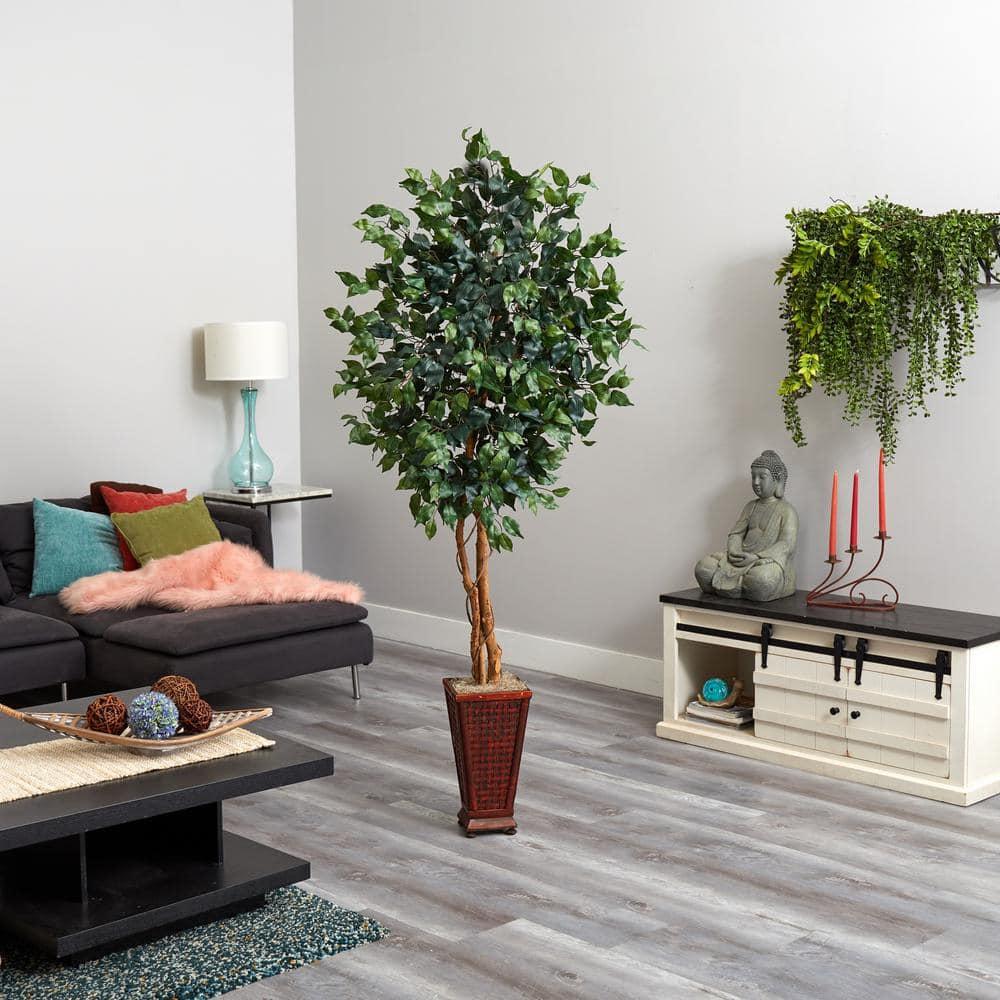 Nearly Natural 6.5-ft Ficus with Decorative Planter
