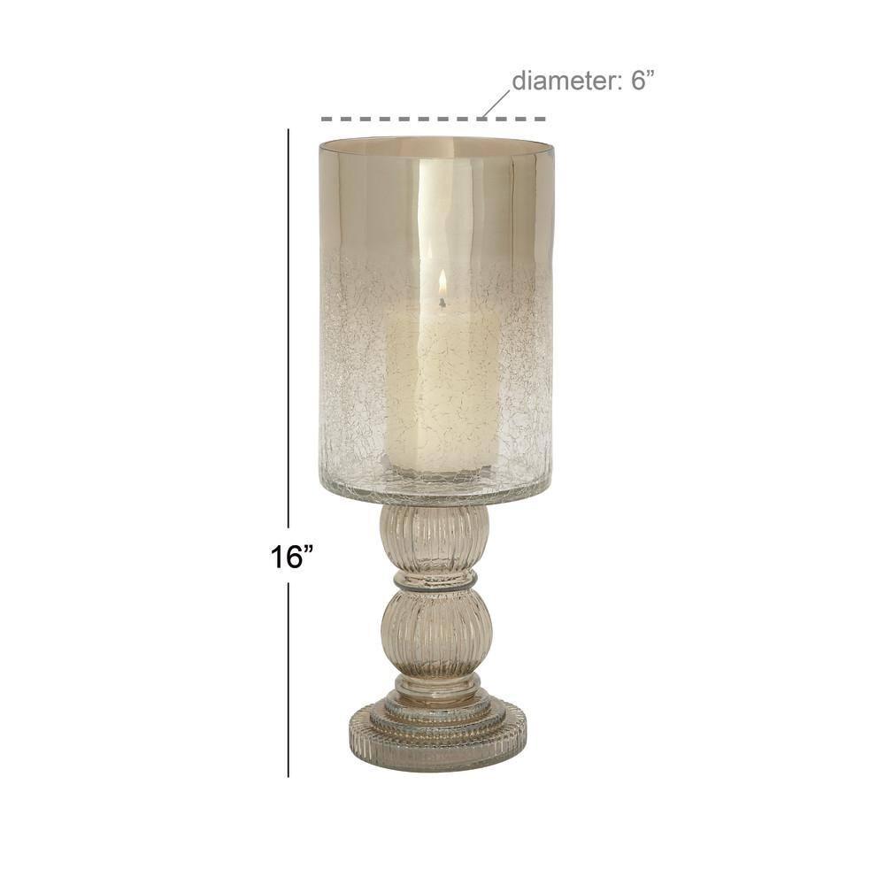 DecMode Gold Glass Handmade Turned Style Pillar Hurricane Lamp with Faux Mercury Glass Finish