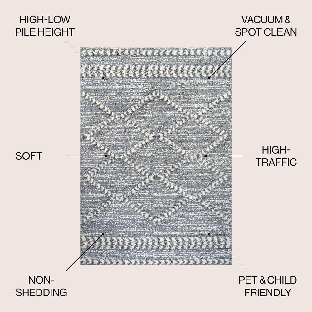 4' x 6' Sofie Moroccan Trellis High-Low Area Rug, Gray/Cream - JONATHAN Y