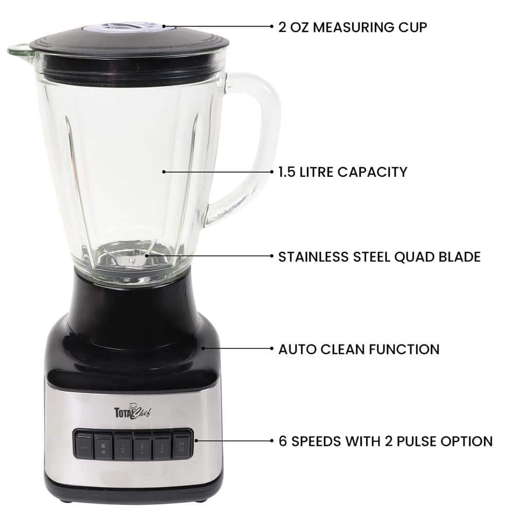 Total Chef Total Chef 51 Oz Countertop Blender with 6 Speed & 2 Pulse Options For Smoothies, Shakes, Ice and Dips