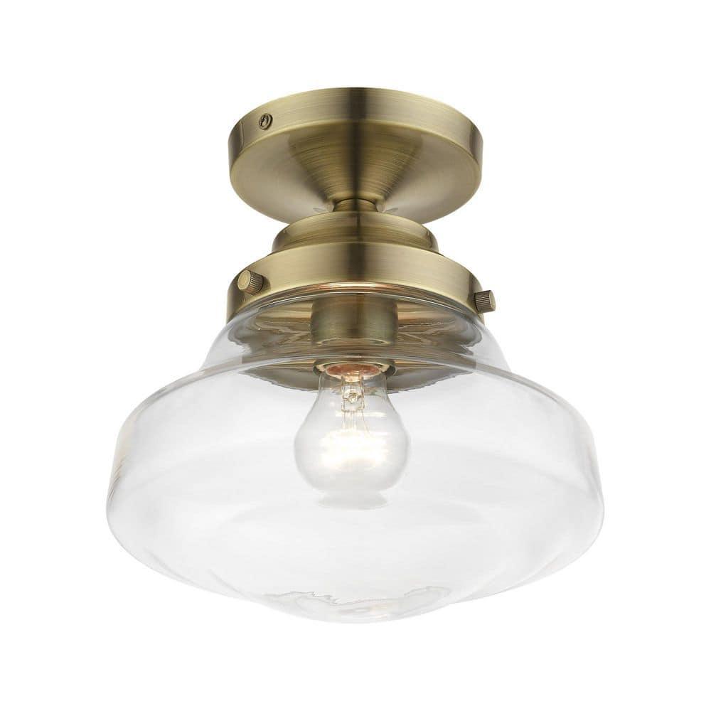 Livex Lighting Avondale 1 - Light Semi-Flush Mount in  Antique Brass