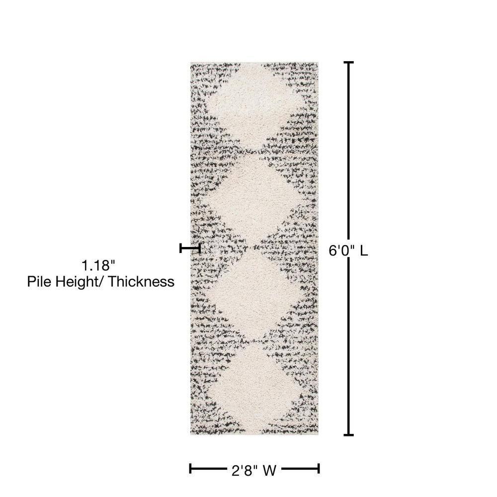 Nuloom Scarlette Diamond 2x6 Runner Shag Indoor Area Rug for Living Room Bedroom Dining Room Nursery Entryway Hallway, Off White/Charcoal