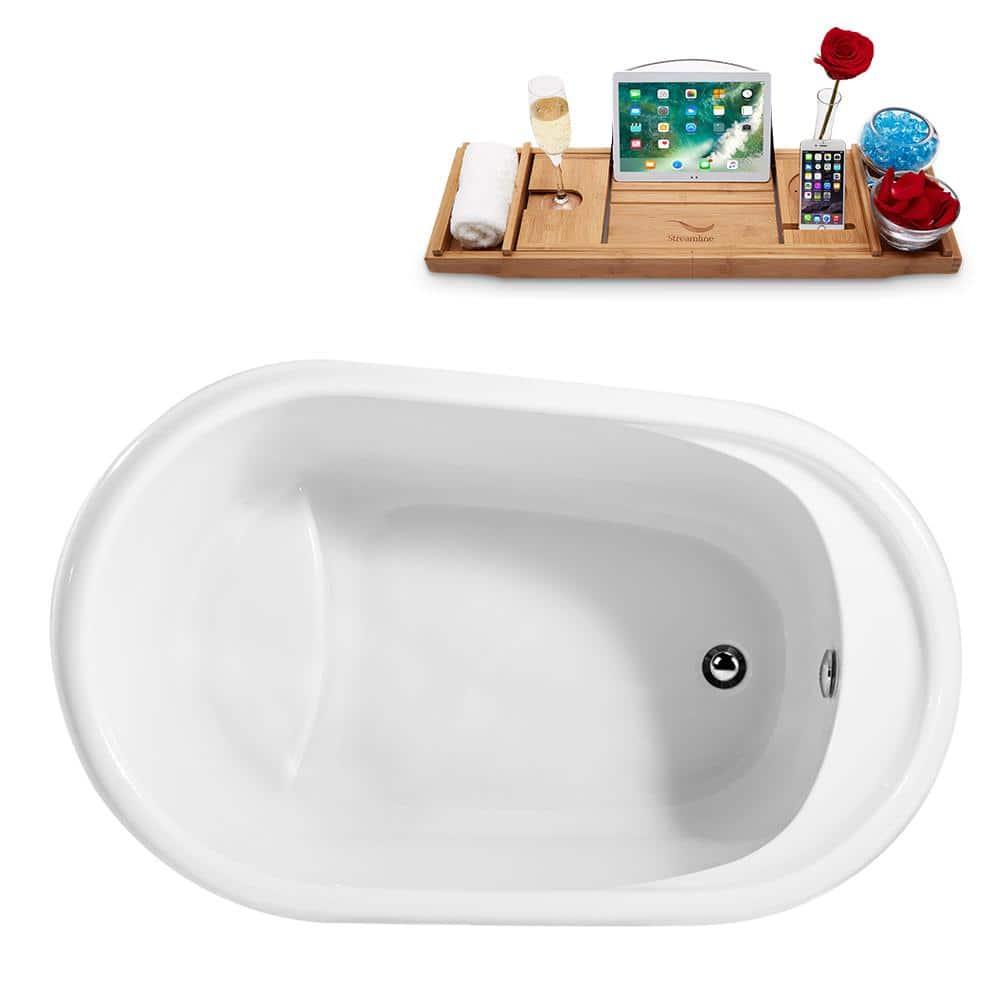 51" Streamline Freestanding Soaking Acrylic Bathtub With Drain and Bamboo Tray