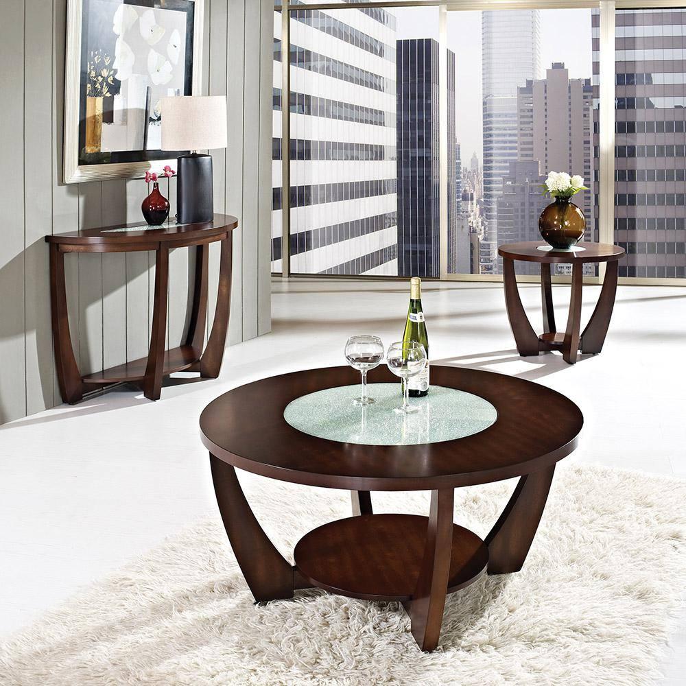 Steve Silver Rafael End Table Wood with Glass Inlay, Cherry