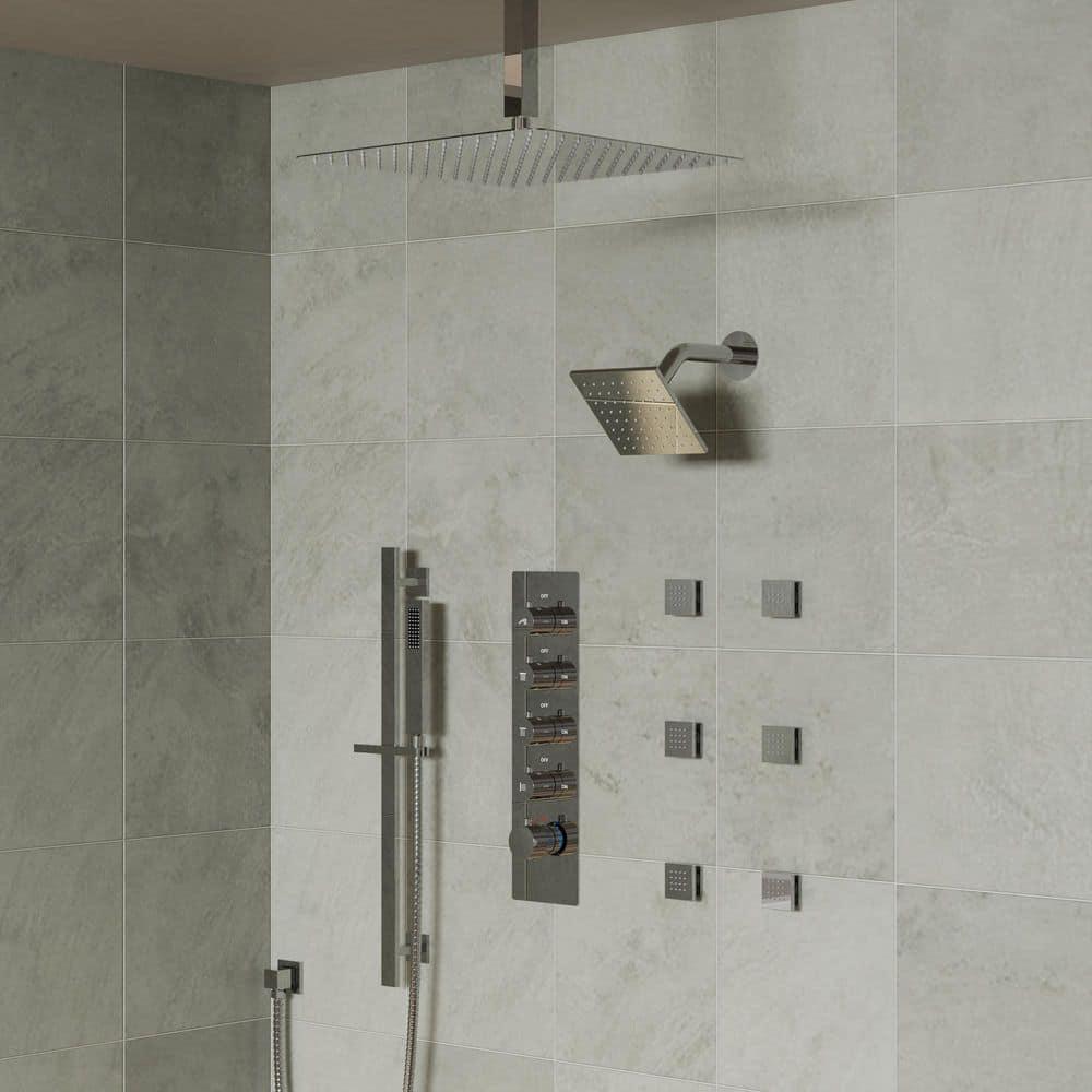 DualJetSpa 16-Inch Rainfall Shower System with Handheld Spray, Dual Showerheads, 6 Body Jets, and Thermostatic Valve