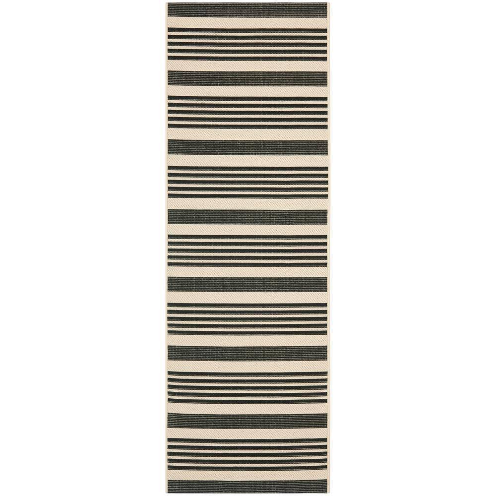 Courtyard CY6062 Power Loomed Indoor/Outdoor Runner Rug - Black/Bone - 2'3"x6'7" - Safavieh.