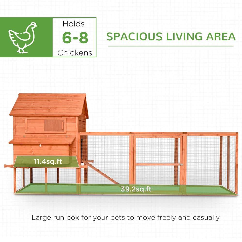 PawHut 145" Chicken Coop Large Chicken House Rabbit Hutch Wooden Poultry Cage Pen Garden & Backyard with Run & Inner Hen House Space